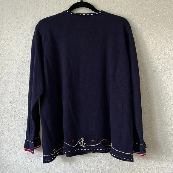 Fisherman Granny Storybook Knit Navy Nautical Anchor Full Zip Cardigan Size 1X - Picture 5 of 7
